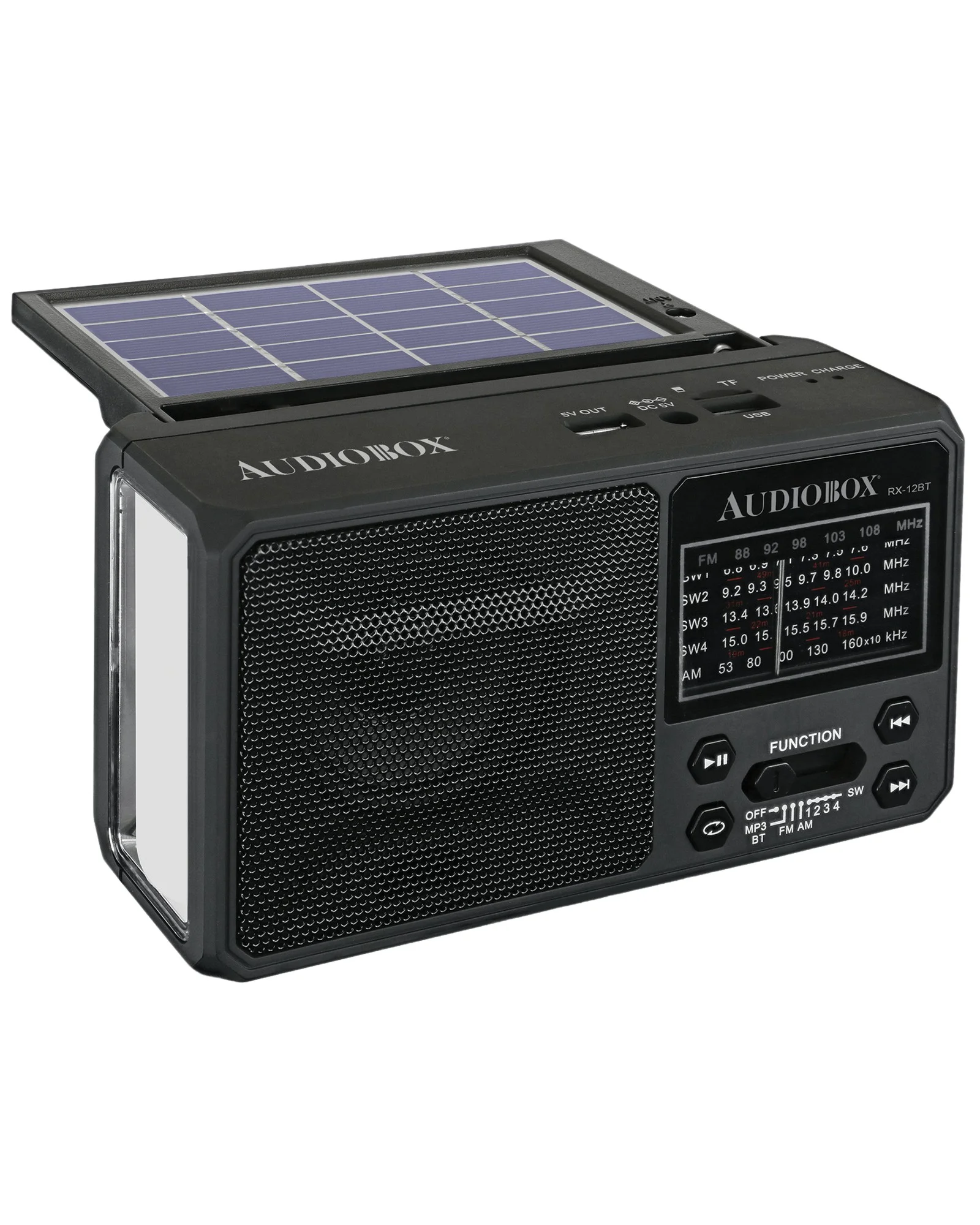 Audiobox Radio Solar Multibanda Recargable con Cargador RX-12BT - Atbiz USA