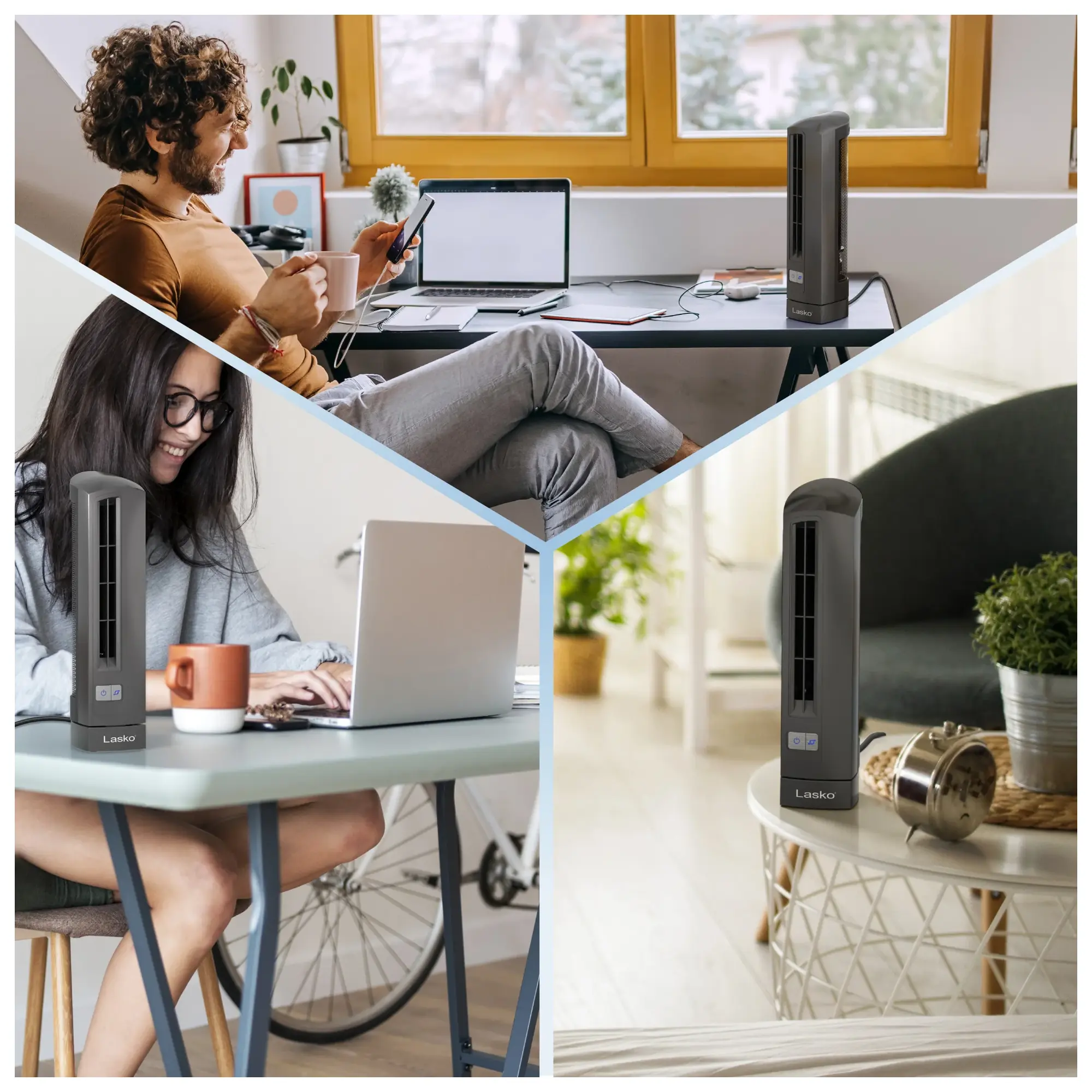 Lasko 14" Air Stick Desk Ultra-Slim Oscillating 2-Speed Table Fan, 4000, Gray - Image 2