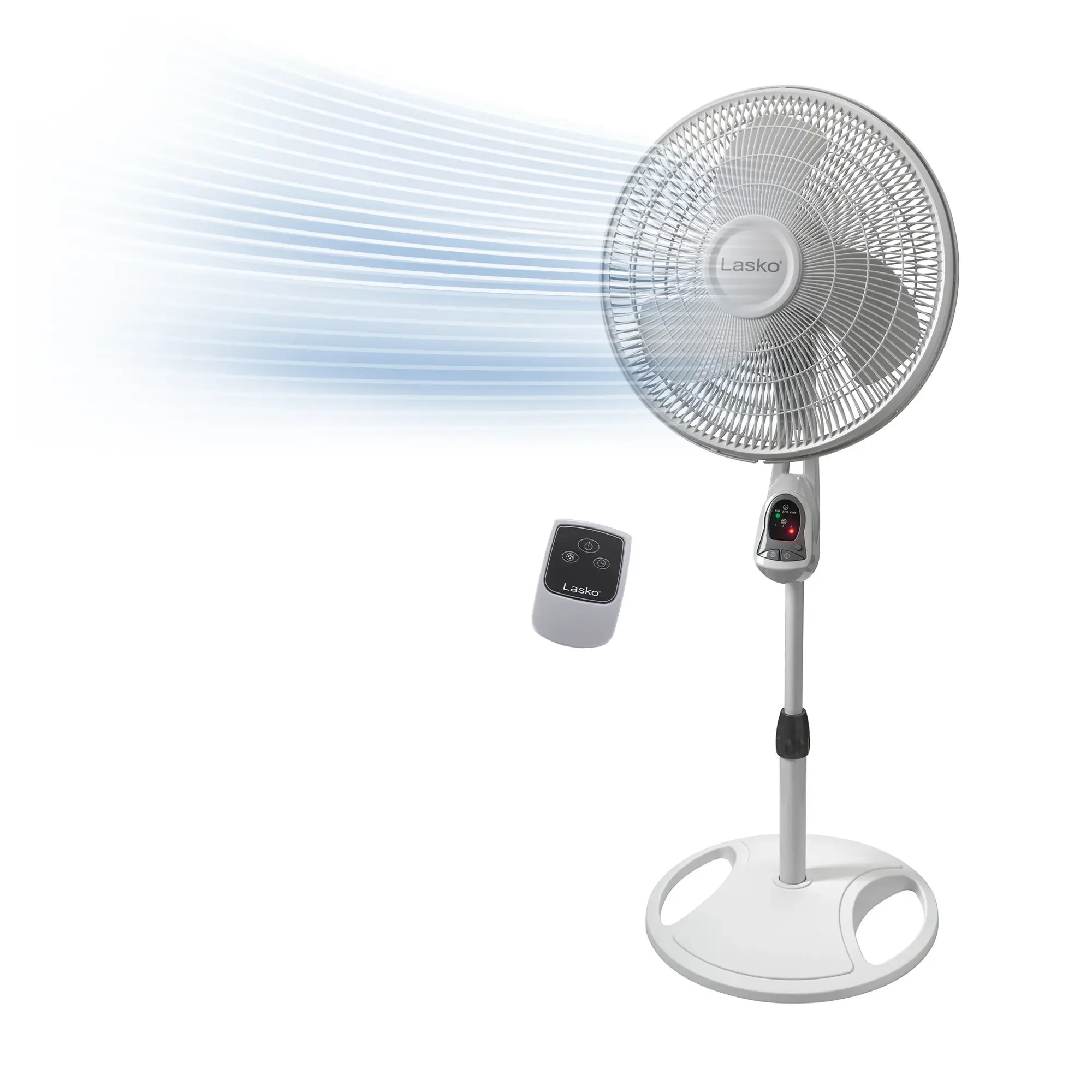 Lasko 16" 3-speed Pedestal Fan with Remote & Timer (white, model 1646)