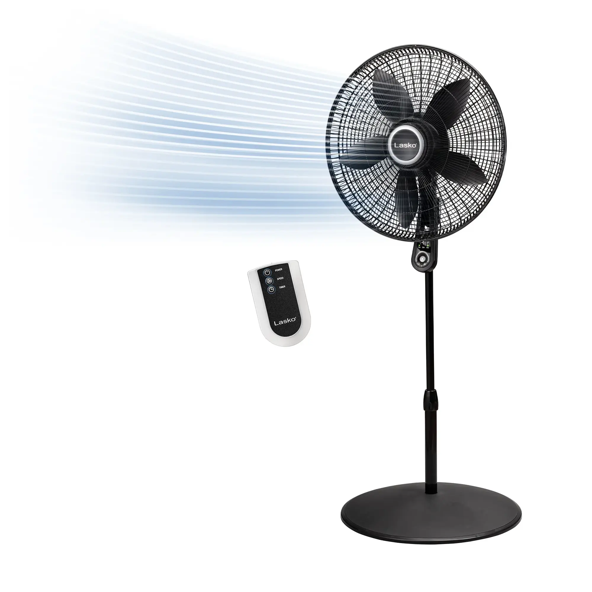 Lasko Performance 20" 4-speed Pedestal Fan with Remote & Timer (black, model S20625)