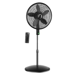 Lasko WhisperForce™ 18" 4-speed EcoQuiet DC Motor Pedestal Fan with Remote & Timer (black, model S18708)