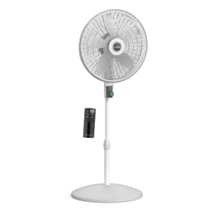 Lasko WhisperForce™ 18" 4-speed EcoQuiet DC Motor Pedestal Fan with Remote & Timer (white, model S18705)