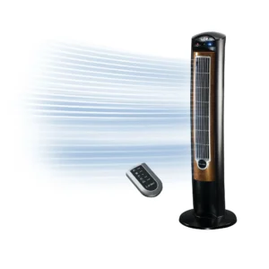 Lasko 42" Wind Curve 3-Speed Tower Fan with Fresh Air Ionizer and Remote, T42950, Black/Woodgrain