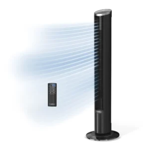 Lasko TDC425 WhisperForce™ DC 42" Tower Fan (12-speed, remote, black/silver)